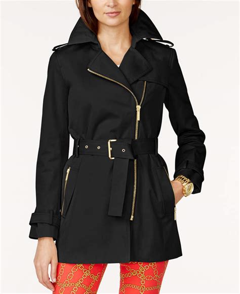 michael kors women's wool blend zip-front coat|michael kors belted raincoat.